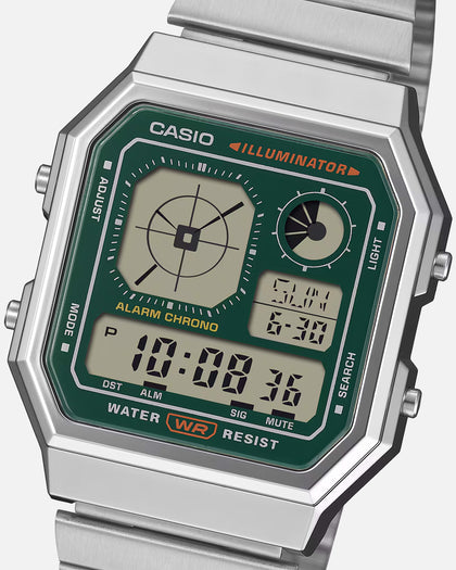 Casio A130WE-3ADF Silver/Green