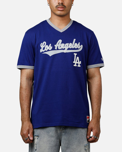 New Era Los Angeles Dodgers Throwback V-Neck T-Shirt Royal Blue
