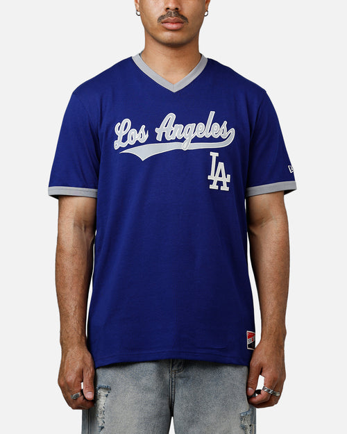 New Era Los Angeles Dodgers Throwback V-Neck T-Shirt Royal Blue