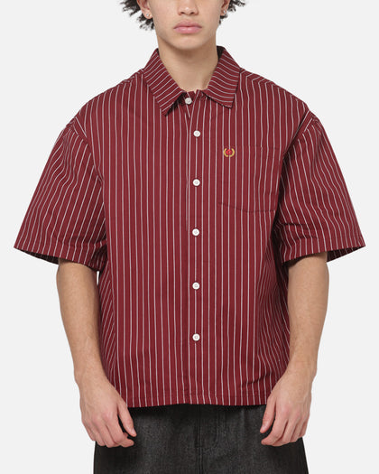 Carre Grid Short Sleeve Button Up Shirt Red Oxford Pinstripe