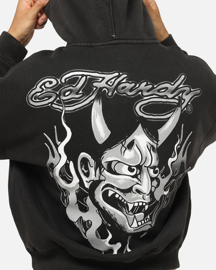 Ed Hardy Double Horns Hoodie Black Acidwash