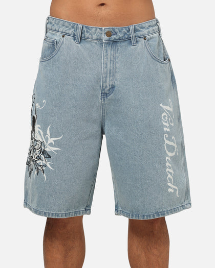 Von Dutch Skull Jean Shorts Mid Blue Denim