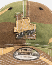 New Era Los Angeles Dodgers 'Frayed Woodland' 9TWENTY Strapback Open Green