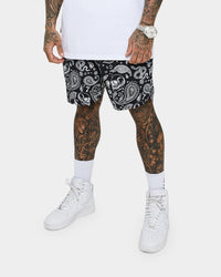 Saint Morta Paisley Skulls Beach Shorts Black/White