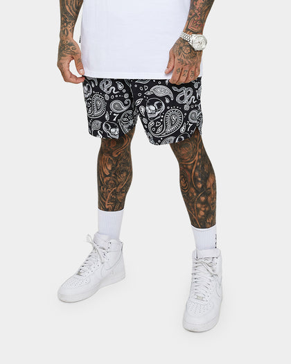 Saint Morta Paisley Skulls Beach Shorts Black/White