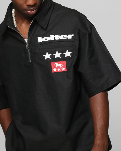 Loiter Rodeo Quarter Zip Up Shirt Black