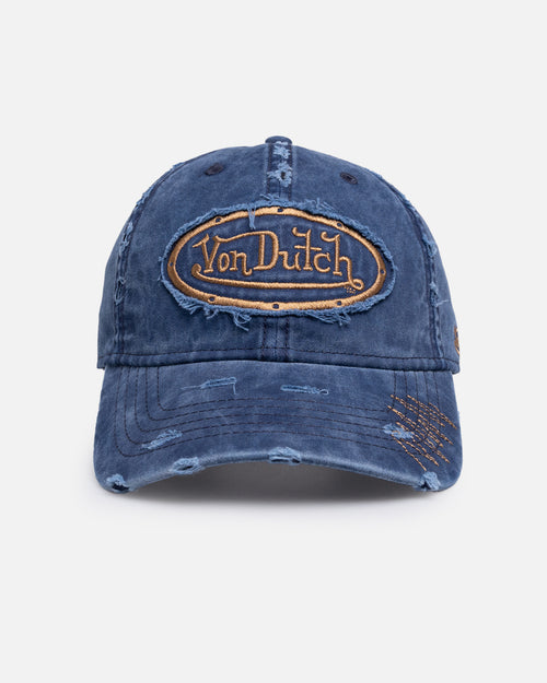 Von Dutch Distressed Zigzag Dad Strapback Cap Navy