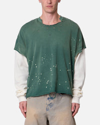 MNML Layered Distressed Painted Long Sleeve T-Shirt Green