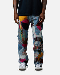 MNML V647 Baggy Patchwork Denim Jeans Blue Multi