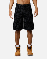 Avirex Monogram Denim Shorts Black