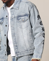 Saint Morta Rip Gothic Cutoff Denim Jacket Superwash Blue