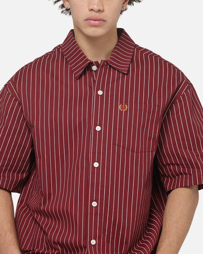 Carre Grid Short Sleeve Button Up Shirt Red Oxford Pinstripe