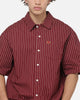 Carre Grid Short Sleeve Button Up Shirt Red Oxford Pinstripe
