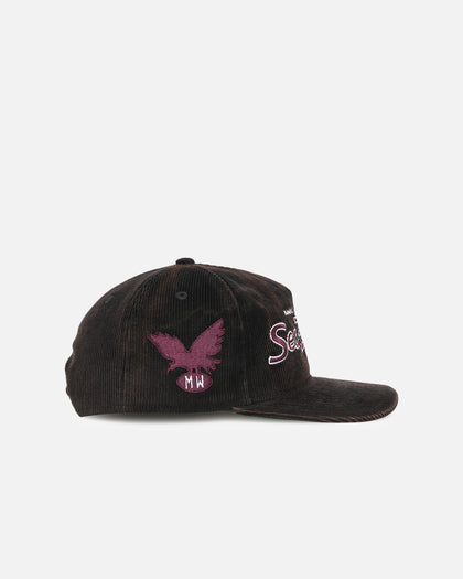 New Era Manly Warringah Sea Eagles 'NRL Golfer Washed Black' Pre-Curved Corduroy Golfer Snapback Washed Black