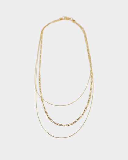 Raising Hell Women's Fine Chain Figaro Stack Necklace Set Gold