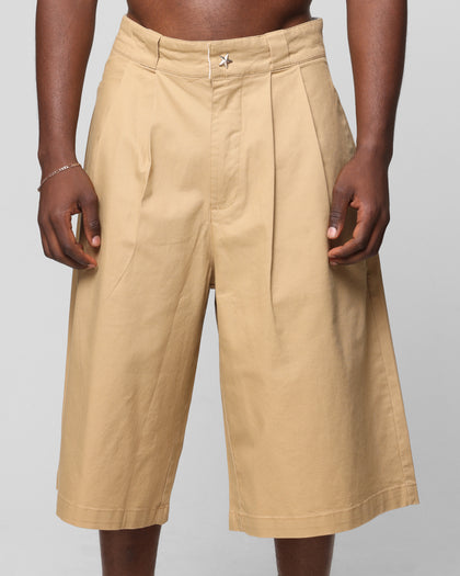 Loiter Wide Leg Chino Shorts Tan