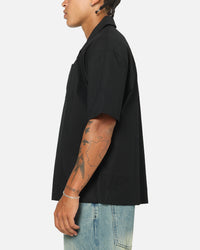 Saint Morta Raw Cut Twill Button Up Shirt Black