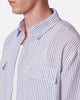 MNML Cropped Boxy Stripe Button Up Shirt Blue