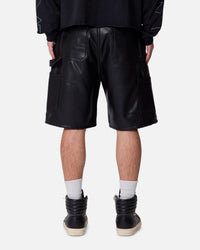 MNML Ultra Baggy Iron Cross Leather Shorts Black