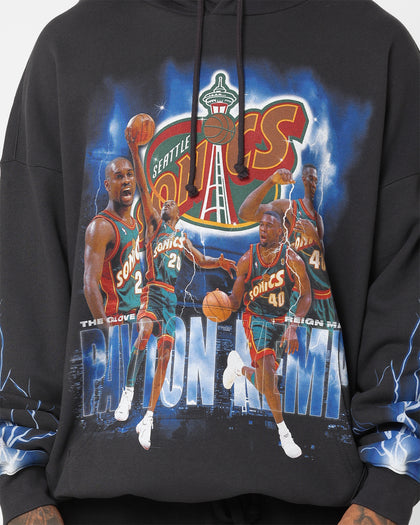 Mitchell & Ness Seattle SuperSonics Gary Payton and Shawn Kemp Strike Hoodie Faded Black