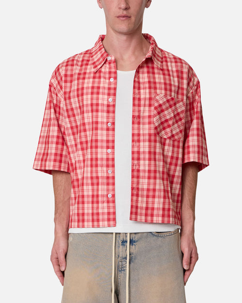 MNML Crop Flannel Short Sleeve Shirt Red