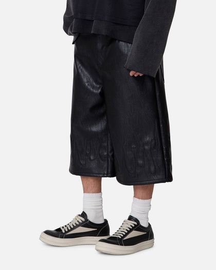 MNML Ultra Baggy Leather Flame Shorts Black