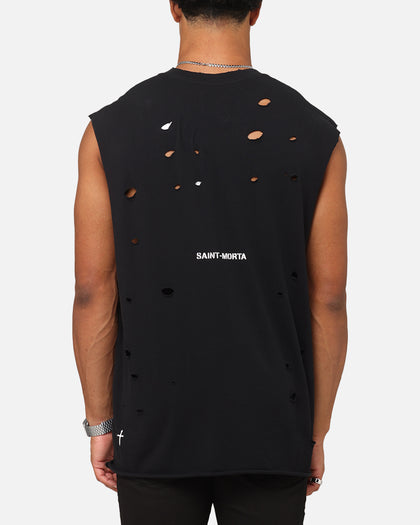 Saint Morta Distressed Oversized Muscle T-Shirt Black