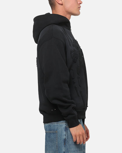 73Studio Marvel Spider-Man Battle Torn Zip Hoodie Washed Black