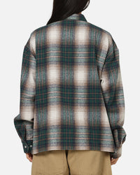 Carre Ombre Zip Up Long Sleeve Shirt Green Plaid