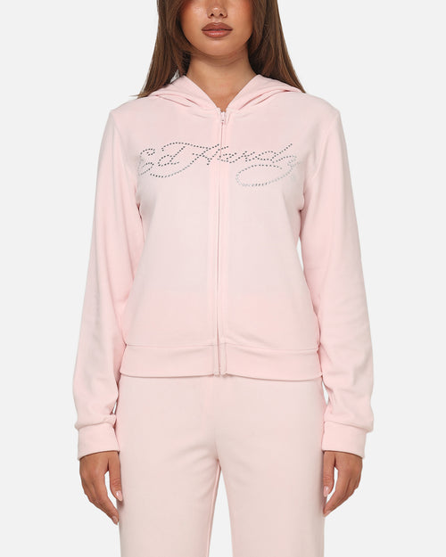 Ed Hardy Women's Rhinestone Cropped Hoodie Pink