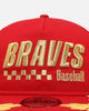 New Era Atlanta Braves 'Podium Collection' Pre-Curved Golfer Trucker Snapback Scarlet/Metallic Gold