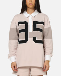 Nike Women's Sportswear Graphic Long Sleeve Polo Top Pink/White