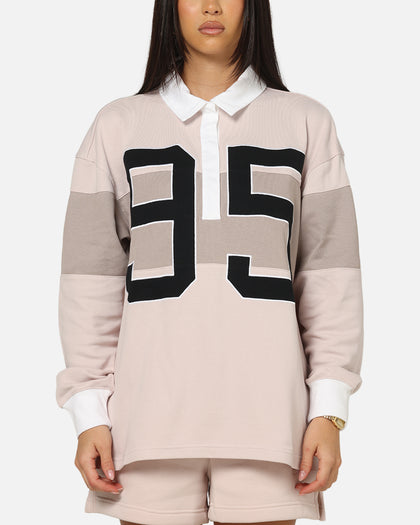 Nike Women's Sportswear Graphic Long Sleeve Polo Top Pink/White