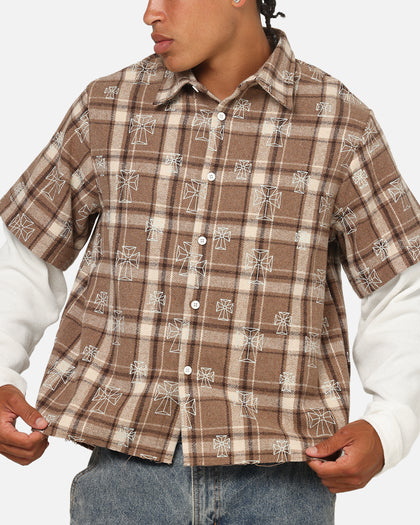 Saint Morta Sanctuary Layered Button Up Shirt Brown