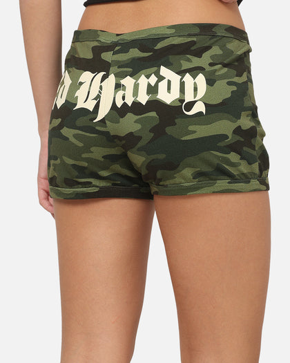 Ed Hardy Women's Crossed Mini Shorts Woodland Camo