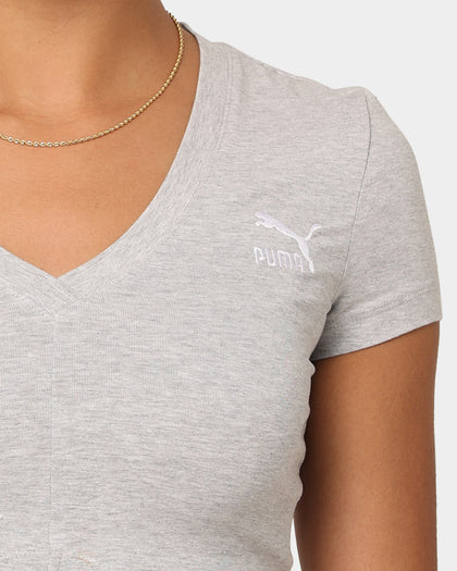 Puma Women's Classics Cropped Slim T-Shirt Light Gray Heather
