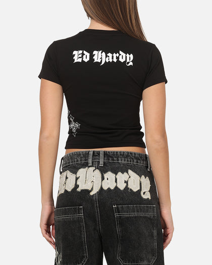 Ed Hardy Women's Cross Baby T-Shirt Black