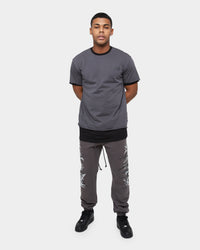 Carre Distressed Ringer Oversized Short Sleeve T-Shirt Charcoal/Black