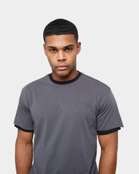 Carre Distressed Ringer Oversized Short Sleeve T-Shirt Charcoal/Black