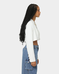 EN ES Women's Luna Cropped Blazer Pin Stripe White