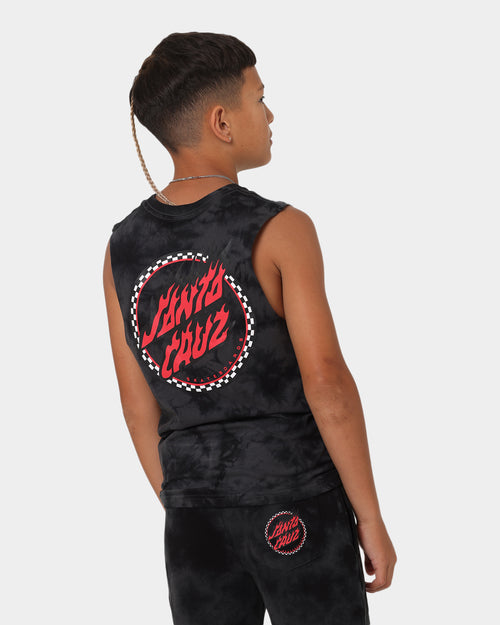 Santa Cruz Kids' Checked Out Flamed Dot Muscle T-Shirt Black/Black Tie Dye