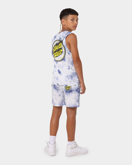 Santa Cruz Kids' Checked Out Flamed Dot Muscle T-Shirt Blue Tie Dye