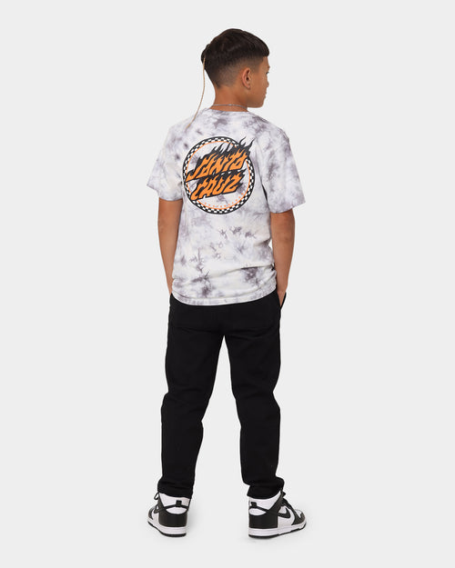 Santa Cruz Kids' Checked Out Flamed Dot Front T-Shirt Grey Tie Dye