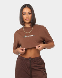 Playboy Women's Monotone Crop T-Shirt Brown