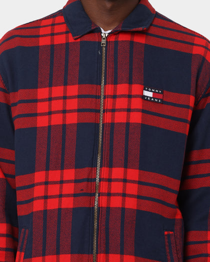 Tommy Jeans TJM Buffalo Check Zip Overshirt Deep Crimson