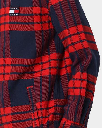Tommy Jeans TJM Buffalo Check Zip Overshirt Deep Crimson