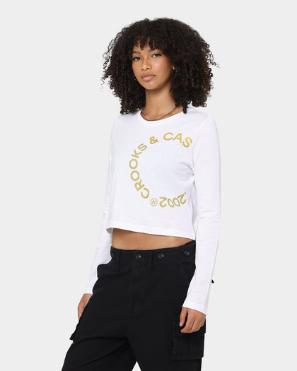 Crooks & Castles Women's Cut Off Long Sleeve T-Shirt White