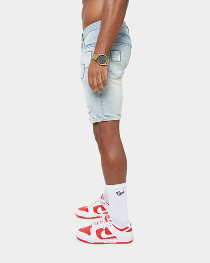 Carre Bandana Ultra Patchwork Denim Shorts Light Blue