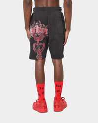 Last Kings Flaming Wings Sweat Shorts Black Wash