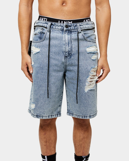 The Anti Order Post War Denim Shorts Stone Wash Blue